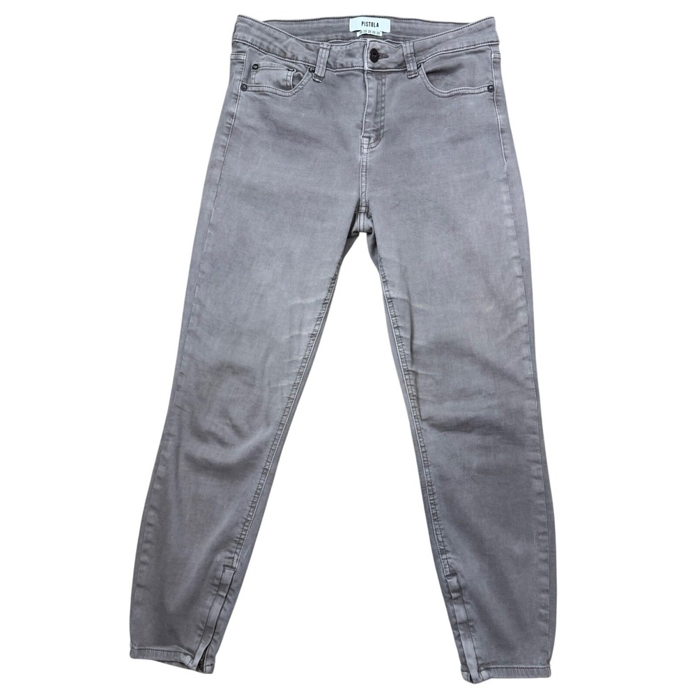 Women's Pistola Skinny Ankle Casual Comfort Jeans Taupe Grey Hem Zipper Size 29